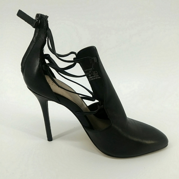 Zara Woman Genuine Leather Strappy Heeled Black Booties 35 - Picture 2 of 13